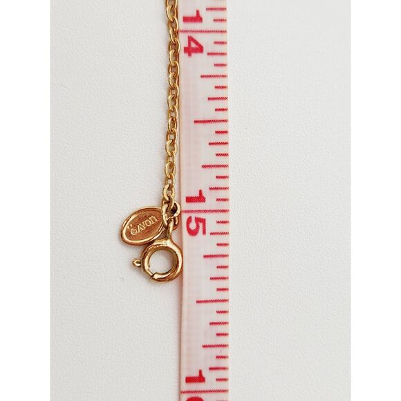 Vintage Avon Etched Leaf Faceted Clear Rhinestone Gold Tone Necklace 15" EVC - Picture 7 of 10